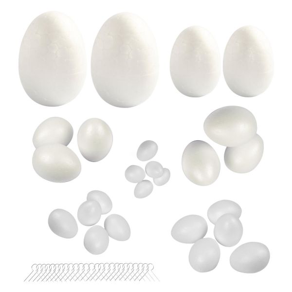 Styropor-Eier, unterschiedliche Größen, inklusive Metallaufhänger, 25 Stück