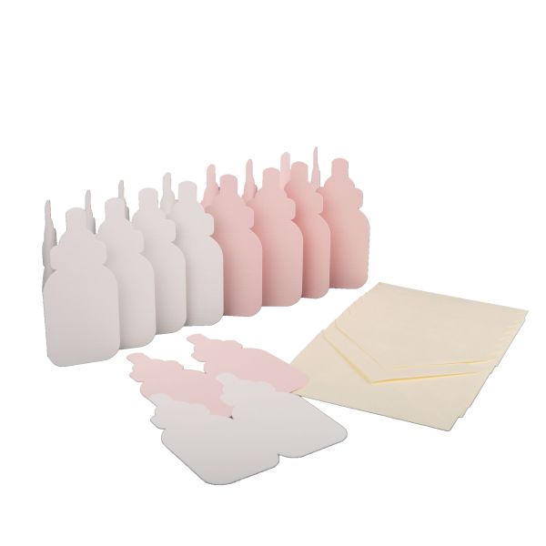 BODA Karten-Set Babyfläschchen, 20-tlg. rosa/weiß Doppelkarten Umschläge