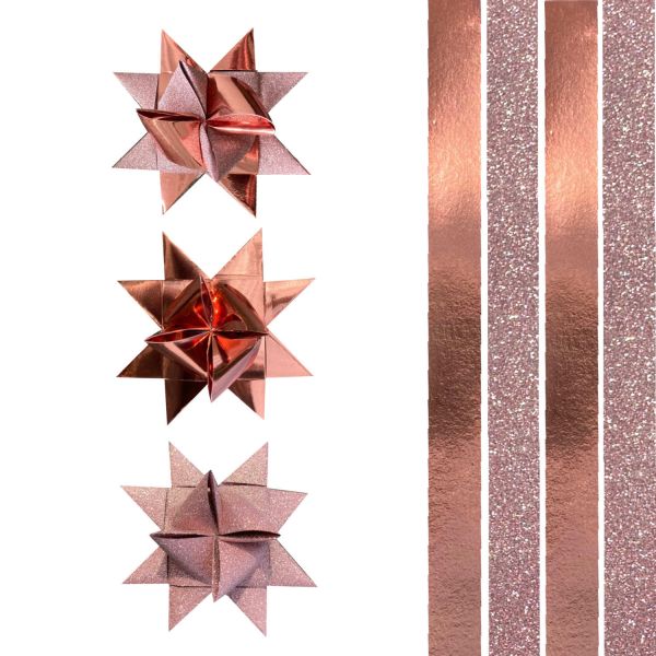 Fröbelsternstreifen Metallic &amp; Glitter, roségold, 15mm, 24 Streifen