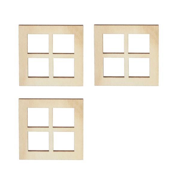 Fenster aus Holz, 7 x 7 cm, 3 Stück